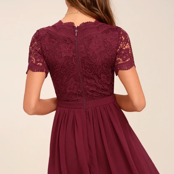 Lulu's Angel in Disguise Burgundy Lace Skater Dress - Picture 2 of 10